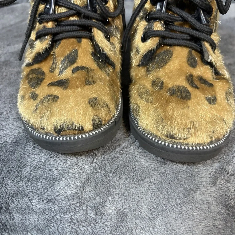 Unbranded Leopard Faux Fur Boots Toddler 7 7.5 Brown Punk Grunge Lace Up EU 23